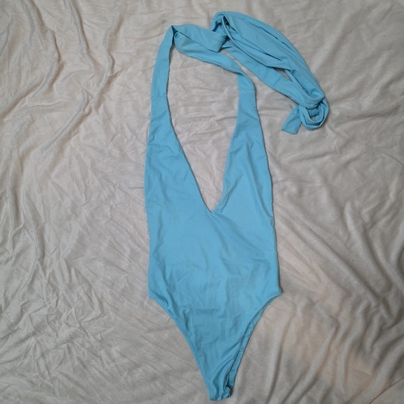 Light Blue Wrap Front One-Piece Swimsuit by Sisterly Swimwear - Picture 4 of 8